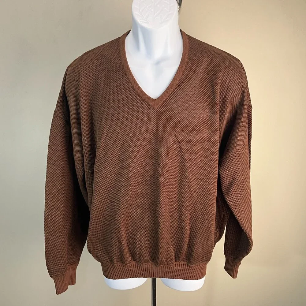 🍂 St. Croix Men’s V-Neck Sweater Brown Long Sleeve Knit Pullover Size L EUC 👔